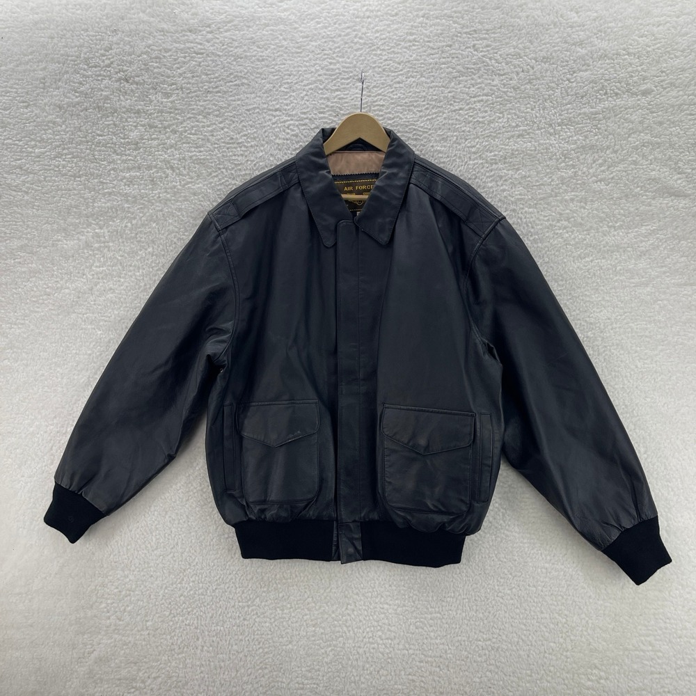 Landing Leathers Bomber Jacket Mens XLT Air Force Black Leather Flight G-1 A-2